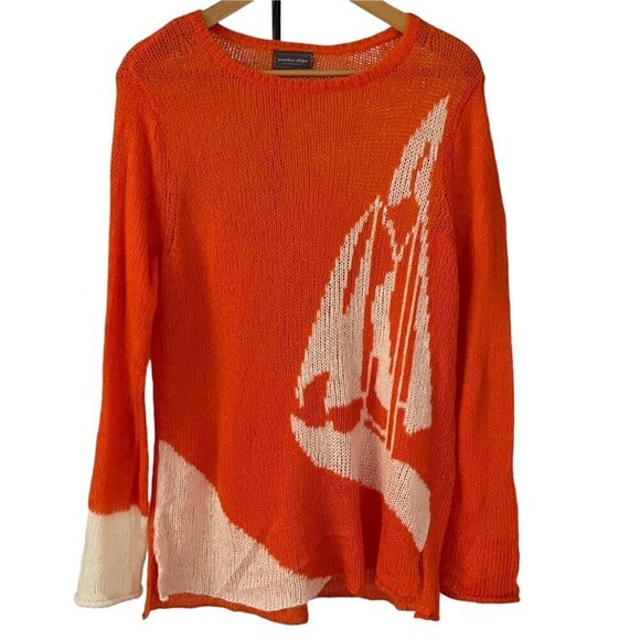 Wooden Ships Womens Mohair Wool Blend Sweater Size S/M Orange Hi Low Hem Sailing - Picture 1 of 5